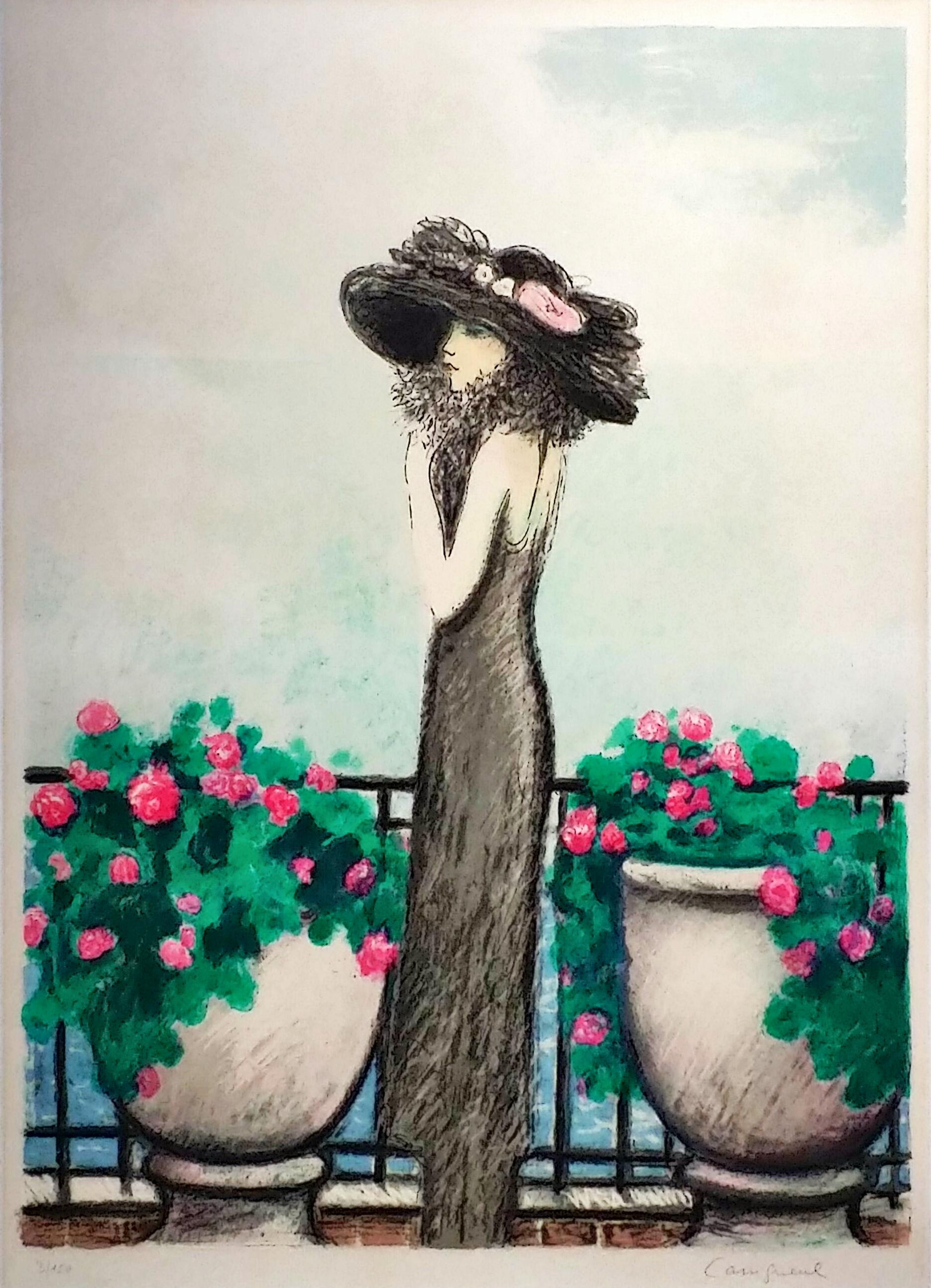 特価超激得真作保証 ジャン＝ピエール・カシニョール リトグラフ「飾り帽子のプロフィール」画寸 23.5cm×31.5cm 仏画壇重鎮 甘美で優雅な女性像 5052 石版画、リトグラフ