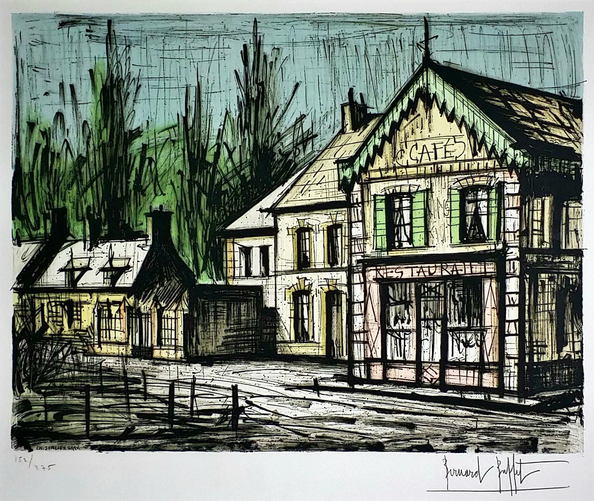 ベルナール・ビュッフェ – Café and Restaurant（リトグラフ 画面 50 