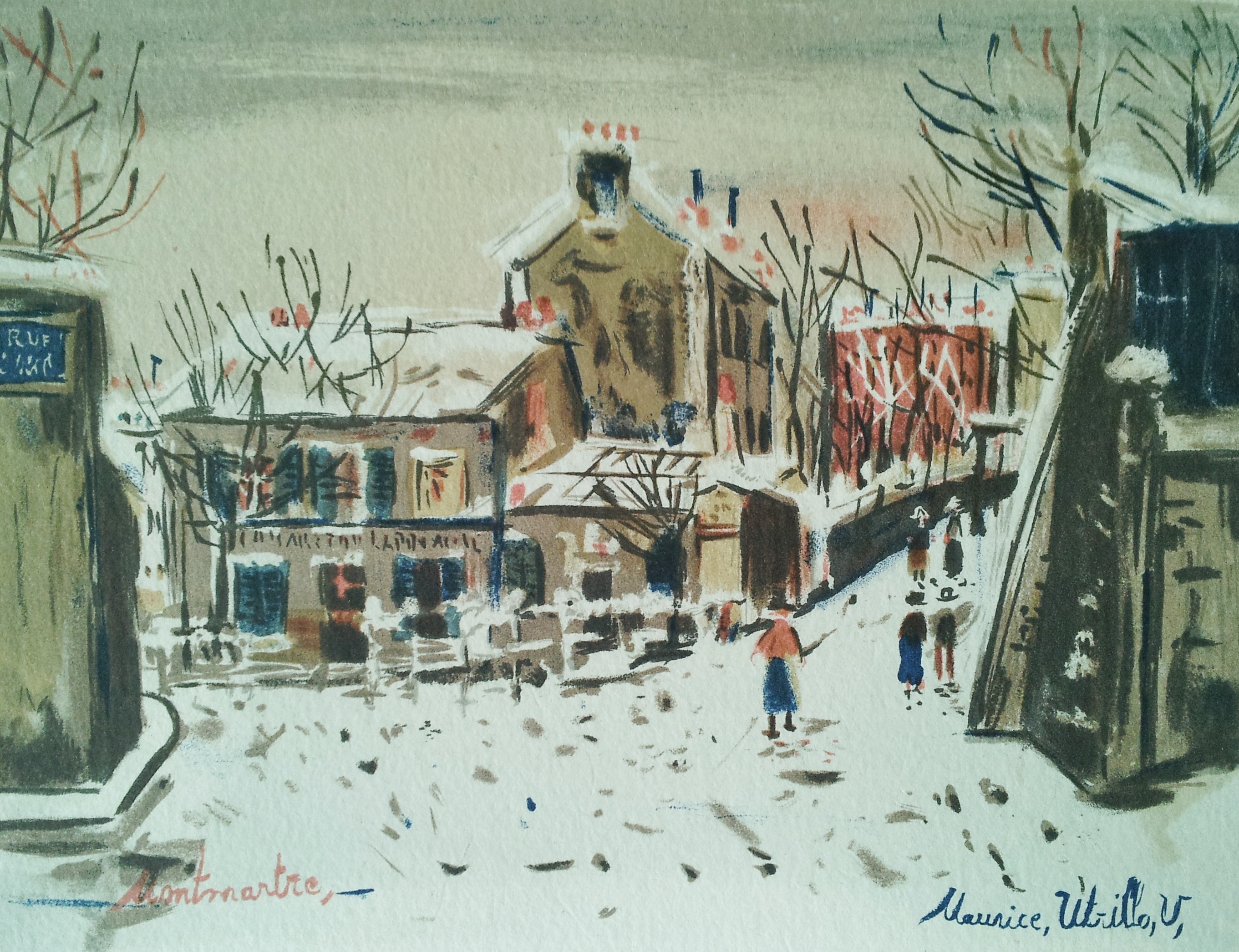 モーリス・ユトリロ、雪のラパン・アジル、希少画集画、新品額装付 おこり 