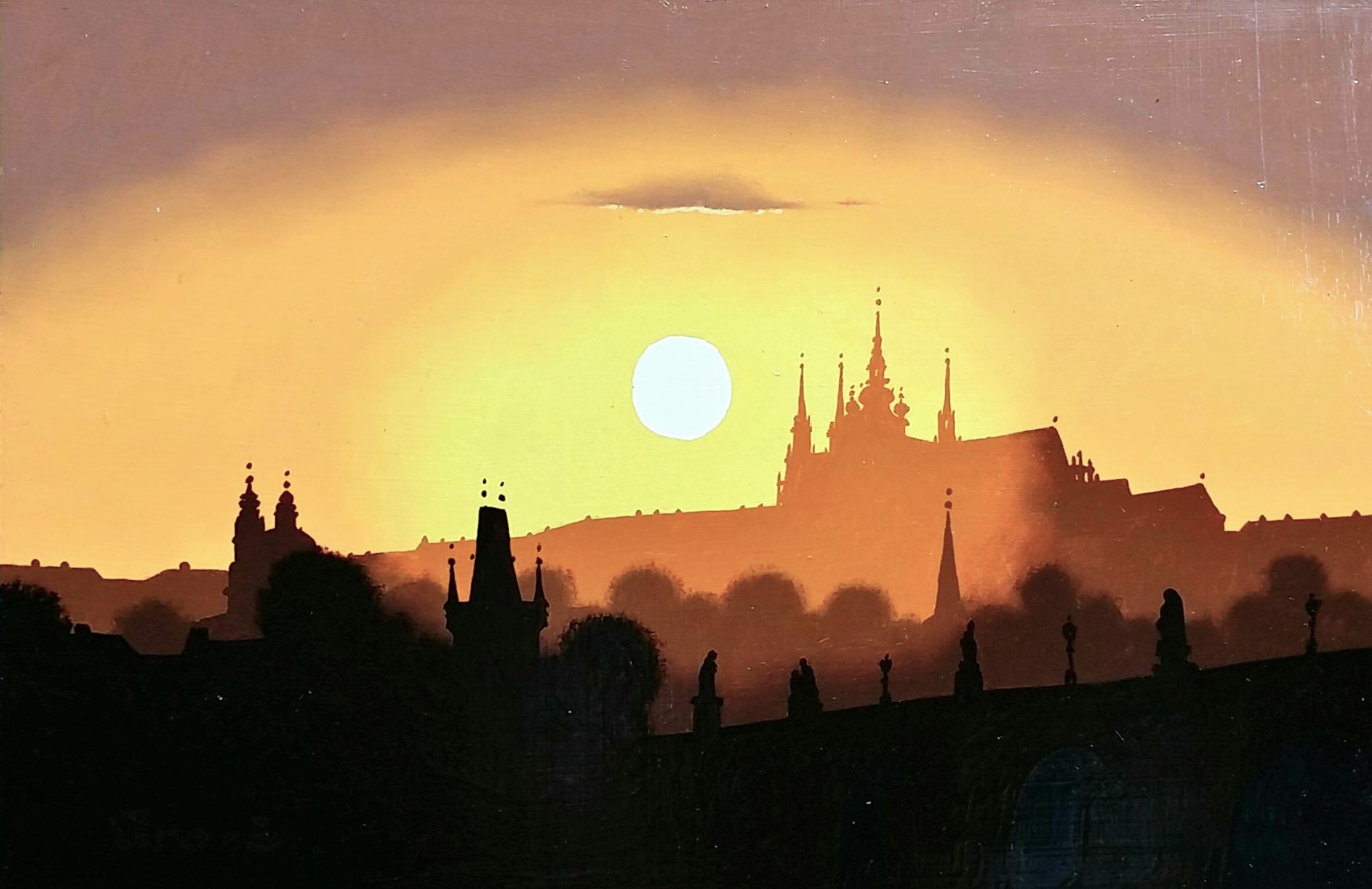 Prague-sunsetⅡ」油彩24.2×33.3cm.jpg