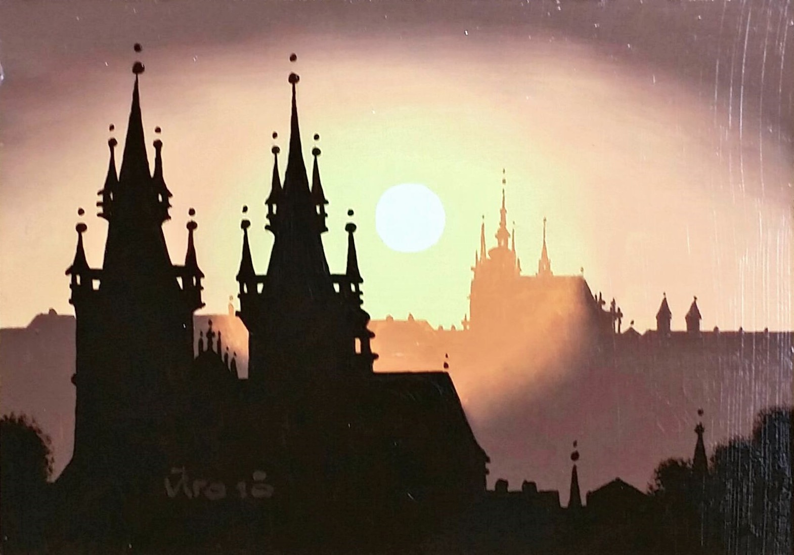 Prague-towers」油彩15.8×22.7cm.jpg