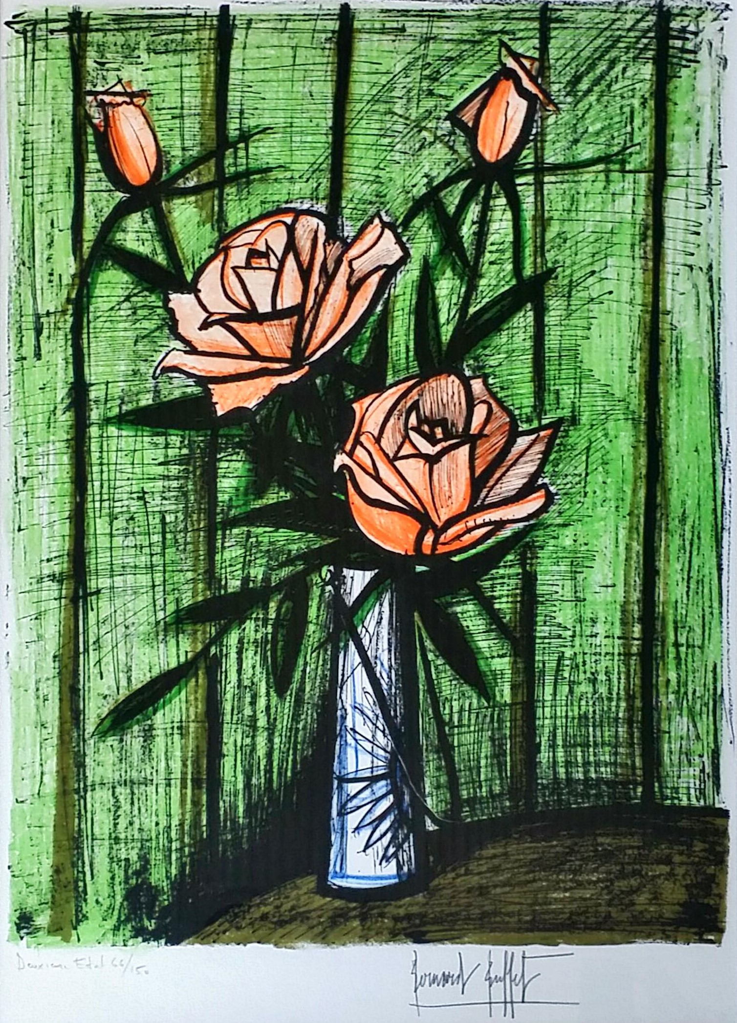 ベルナール・ビュッフェ – ピンクのバラ（リトグラフ 65cm×70cm 