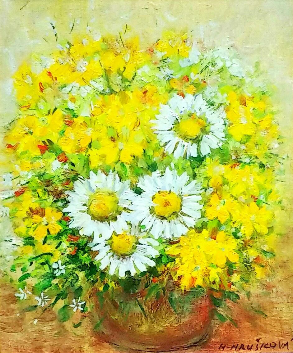 St.Johns-wort-and-ox-eye-daisy」油彩30×25cm.jpg