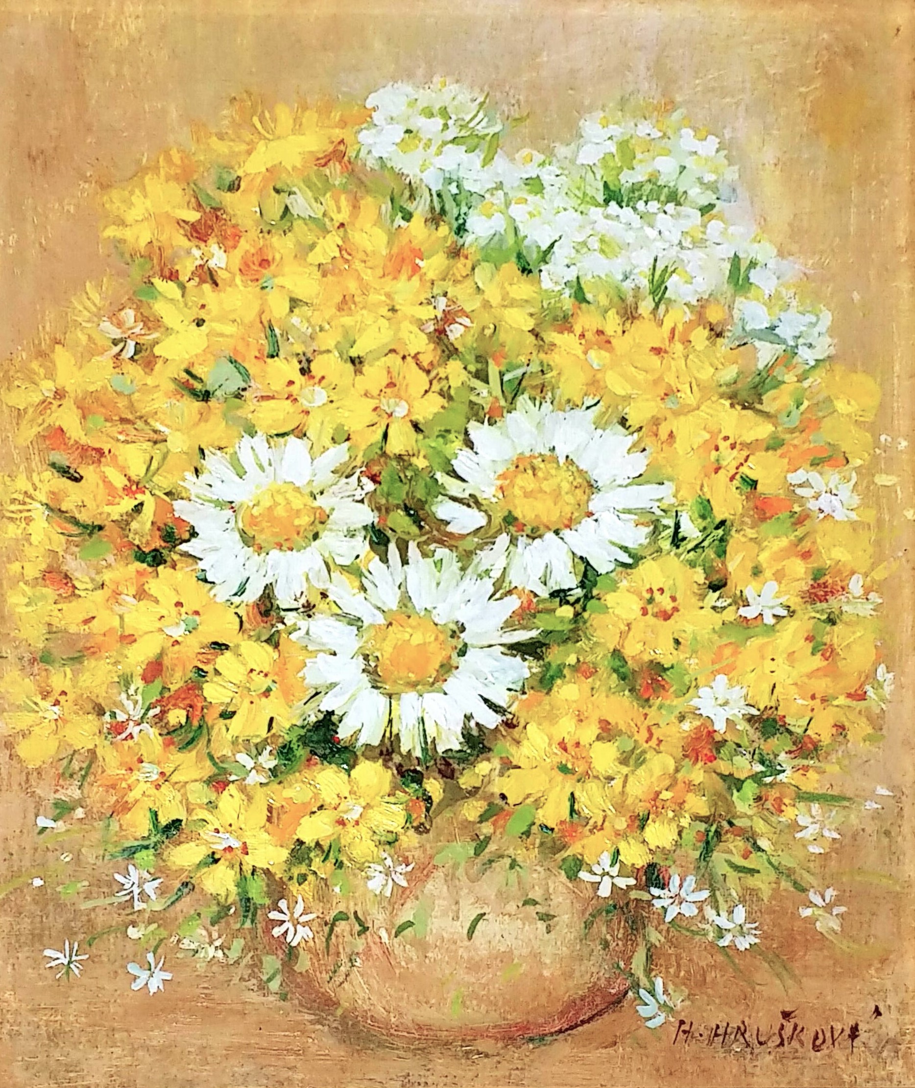 St.Jons-wort-and-ox-eye-daisy」油彩30×25cm.jpg