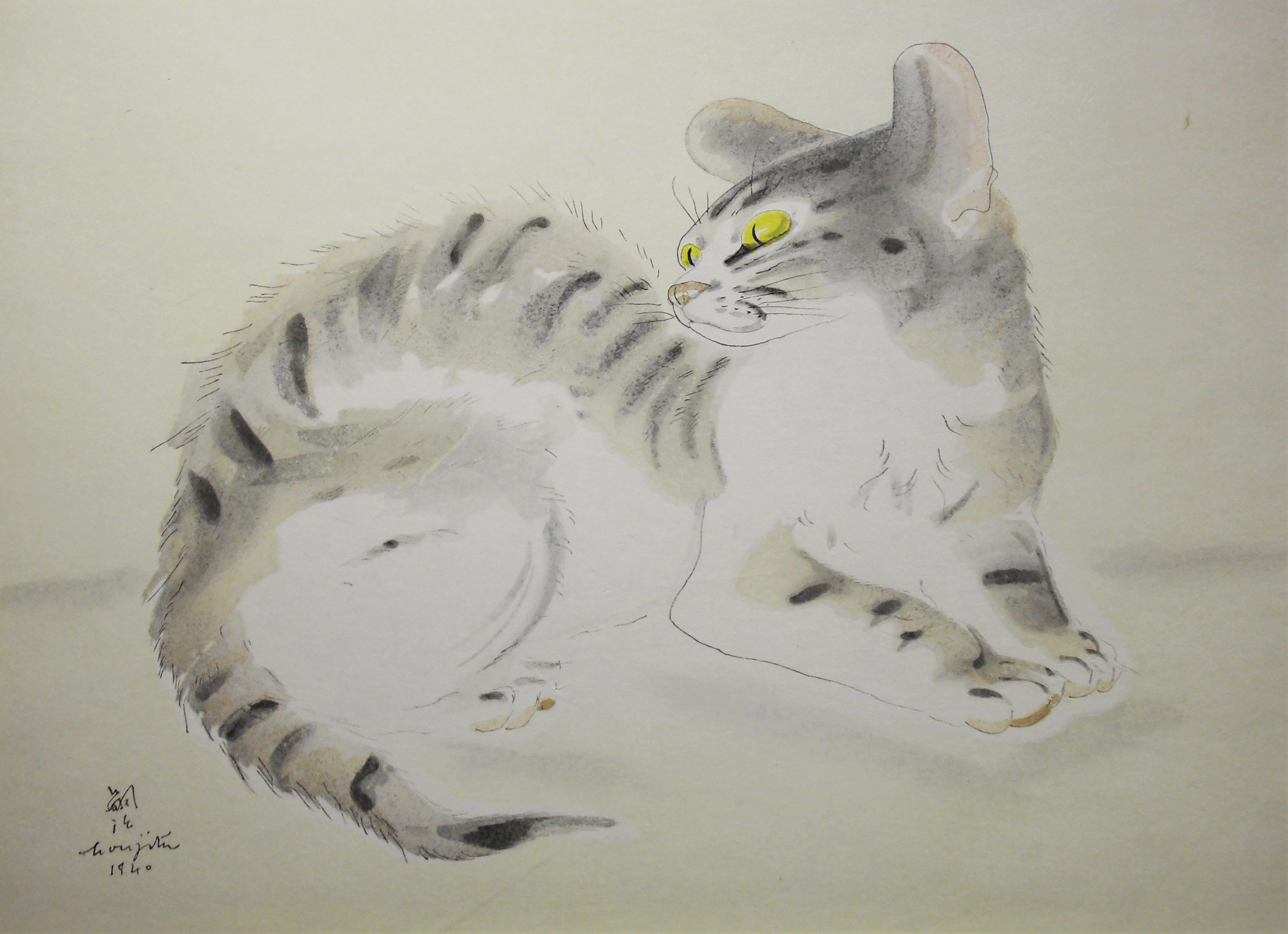 藤田嗣治 – 猫（木版画 30.5×41.8cm） - 画廊アートエミュウ - Art EMY