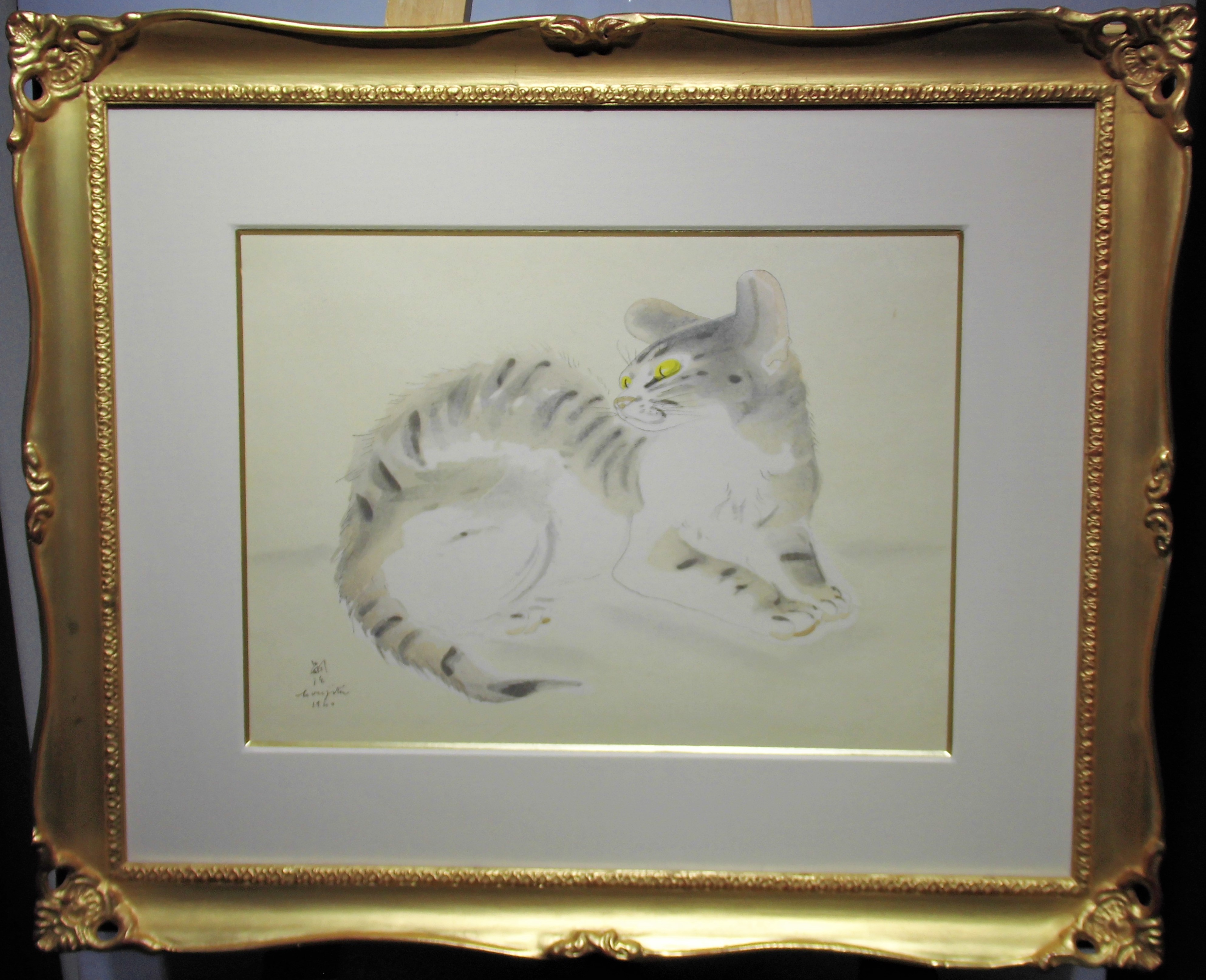 藤田嗣治 – 猫（木版画 30.5×41.8cm） - 画廊アートエミュウ - Art EMY
